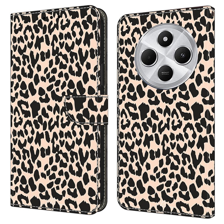 TPU+PU Leather Flip Phone Case For Xiaomi Redmi 14C 4G / 14R 5G / Poco C75 4G Pattern Printed Protective Cover - Leopard Print