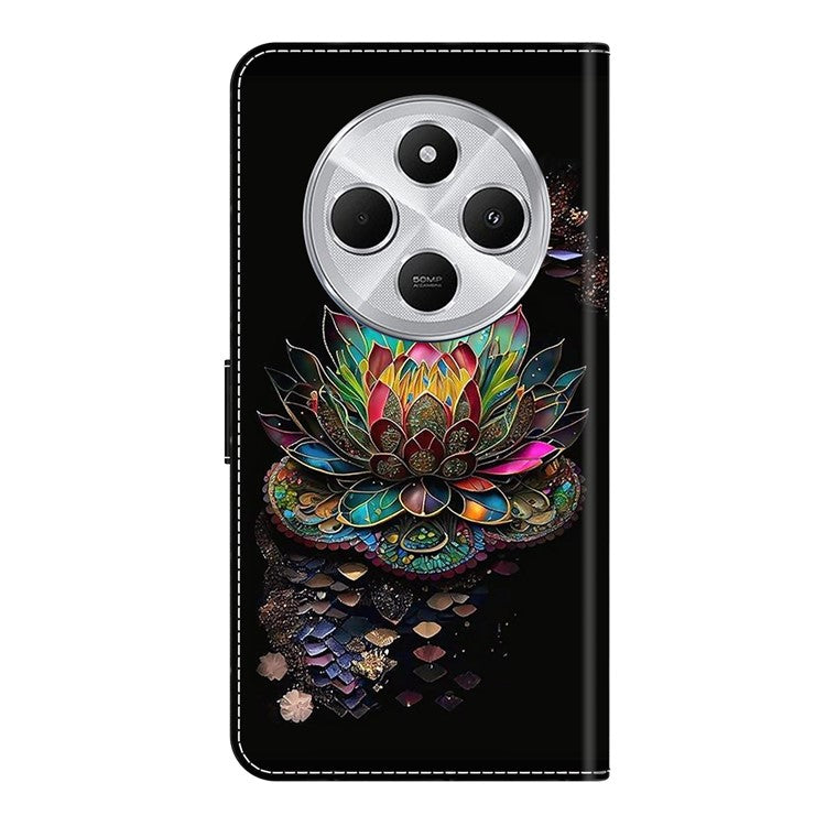 TPU+PU Leather Flip Phone Case For Xiaomi Redmi 14C 4G / 14R 5G / Poco C75 4G Pattern Printed Protective Cover - Lotus