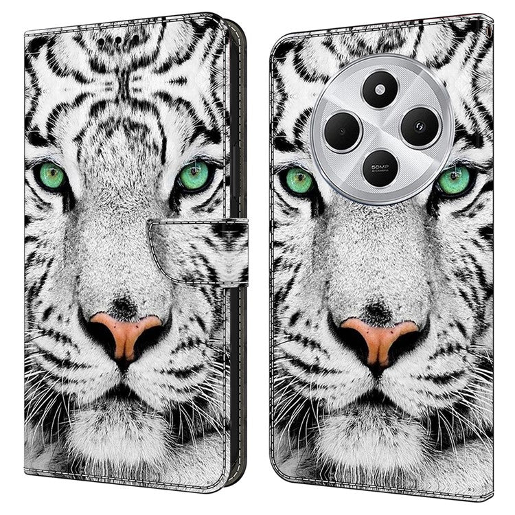 TPU+PU Leather Flip Phone Case For Xiaomi Redmi 14C 4G / 14R 5G / Poco C75 4G Pattern Printed Protective Cover - Tiger Face