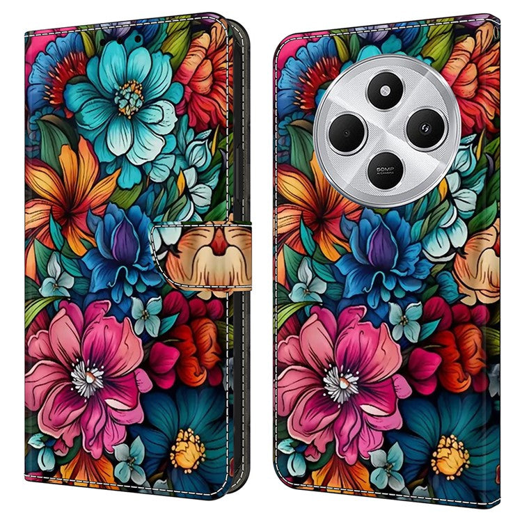 TPU+PU Leather Flip Phone Case For Xiaomi Redmi 14C 4G / 14R 5G / Poco C75 4G Pattern Printed Protective Cover - Staphyllum