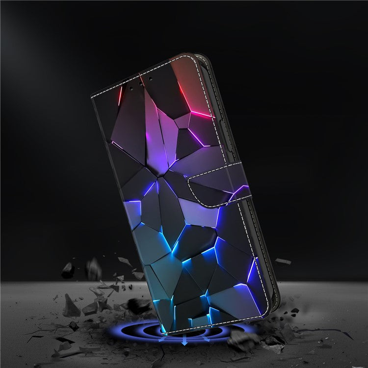 TPU+PU Leather Flip Phone Case For Xiaomi Redmi 14C 4G / 14R 5G / Poco C75 4G Pattern Printed Protective Cover - Blue Cracks