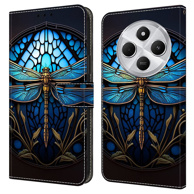 TPU+PU Leather Flip Phone Case For Xiaomi Redmi 14C 4G / 14R 5G / Poco C75 4G Pattern Printed Protective Cover - Blue Dragonfly