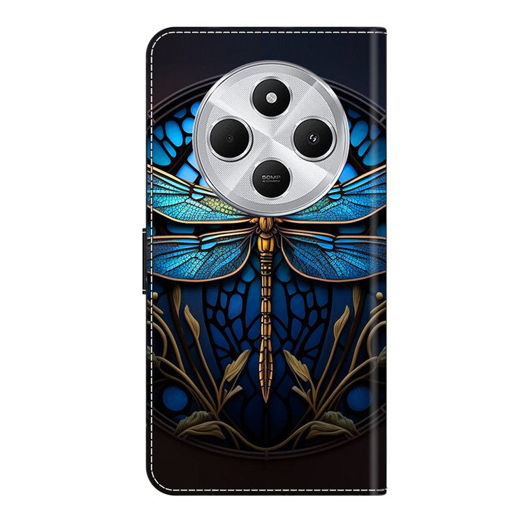 TPU+PU Leather Flip Phone Case For Xiaomi Redmi 14C 4G / 14R 5G / Poco C75 4G Pattern Printed Protective Cover - Blue Dragonfly