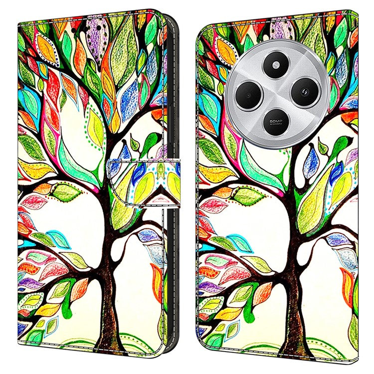 TPU+PU Leather Flip Phone Case For Xiaomi Redmi 14C 4G / 14R 5G / Poco C75 4G Pattern Printed Protective Cover - Tree