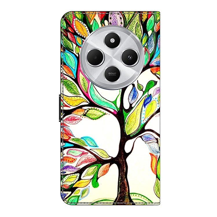 TPU+PU Leather Flip Phone Case For Xiaomi Redmi 14C 4G / 14R 5G / Poco C75 4G Pattern Printed Protective Cover - Tree