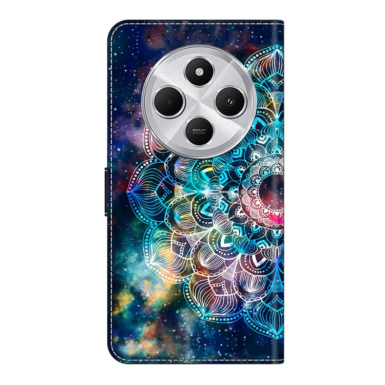 TPU+PU Leather Flip Phone Case For Xiaomi Redmi 14C 4G / 14R 5G / Poco C75 4G Pattern Printed Protective Cover - Gyro Flower