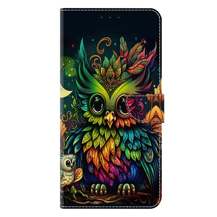 TPU+PU Leather Flip Phone Case For Xiaomi Redmi 14C 4G / 14R 5G / Poco C75 4G Pattern Printed Protective Cover - Colorful Owl