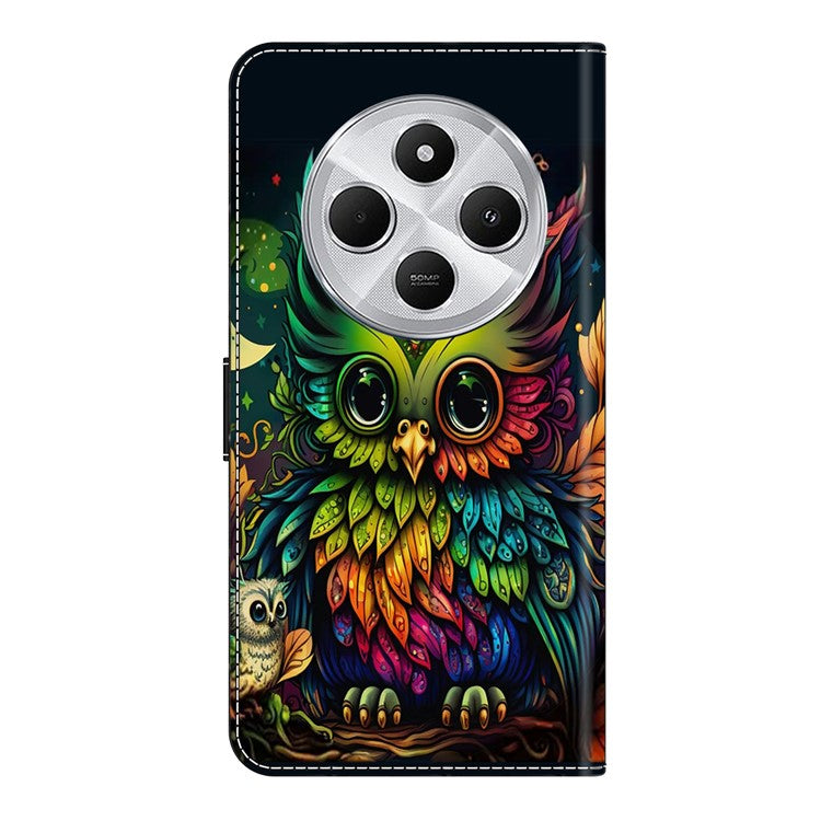 TPU+PU Leather Flip Phone Case For Xiaomi Redmi 14C 4G / 14R 5G / Poco C75 4G Pattern Printed Protective Cover - Colorful Owl