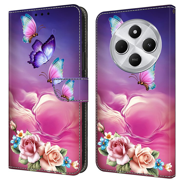 TPU+PU Leather Flip Phone Case For Xiaomi Redmi 14C 4G / 14R 5G / Poco C75 4G Pattern Printed Protective Cover - Butterfly Flower