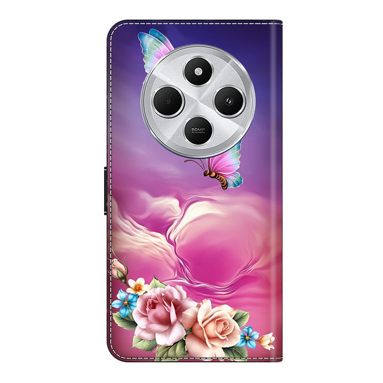 TPU+PU Leather Flip Phone Case For Xiaomi Redmi 14C 4G / 14R 5G / Poco C75 4G Pattern Printed Protective Cover - Butterfly Flower