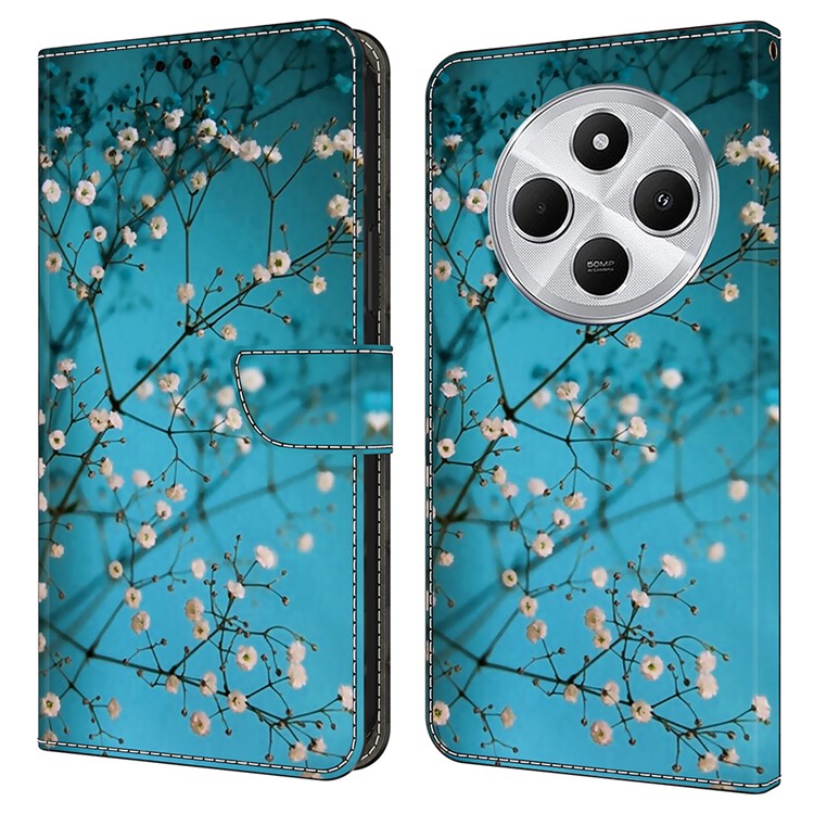 TPU+PU Leather Flip Phone Case For Xiaomi Redmi 14C 4G / 14R 5G / Poco C75 4G Pattern Printed Protective Cover - Flower Branch