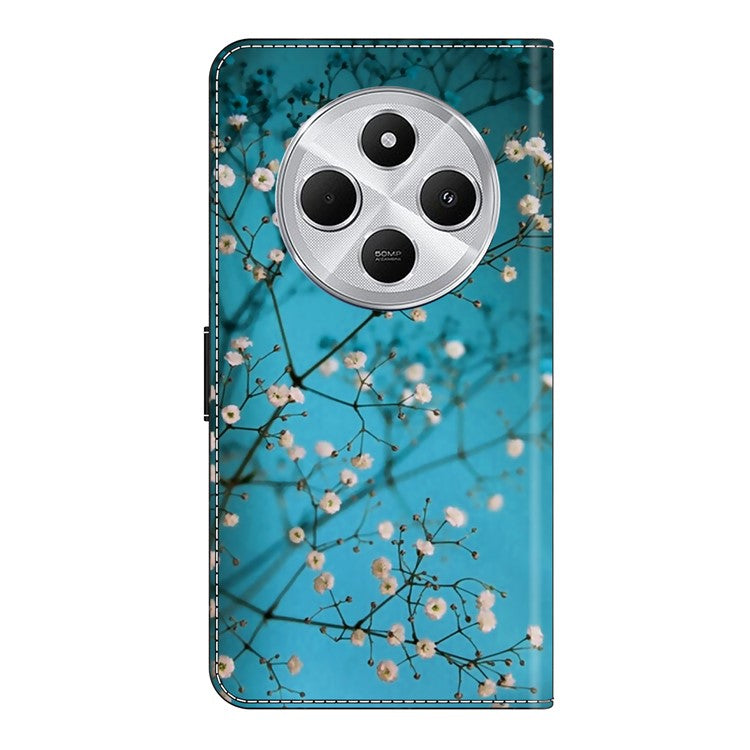 TPU+PU Leather Flip Phone Case For Xiaomi Redmi 14C 4G / 14R 5G / Poco C75 4G Pattern Printed Protective Cover - Flower Branch