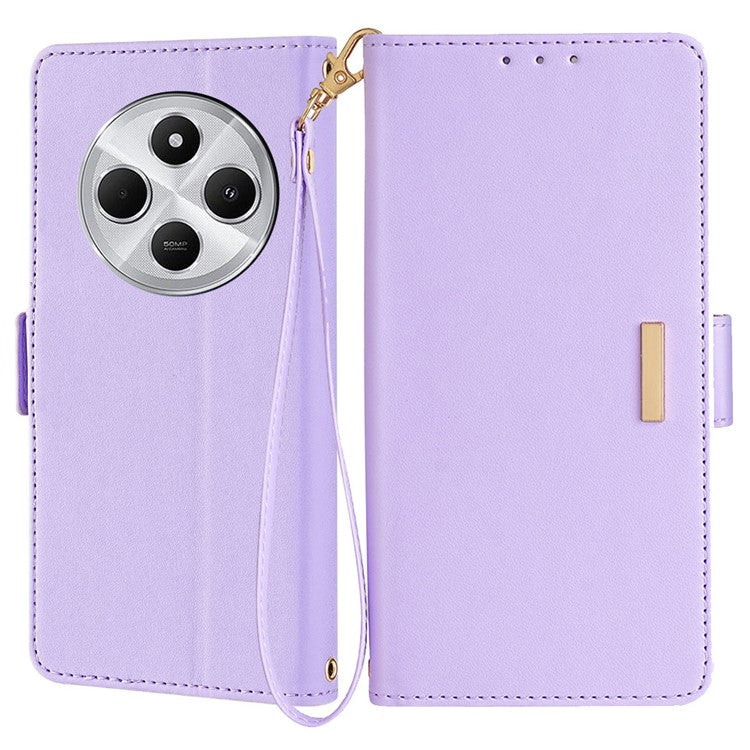 Leather Wallet Case For Xiaomi Redmi 14C 4G / 14R 5G / Poco C75 4G RFID Blocking Stand Cover with Hand Strap - Purple