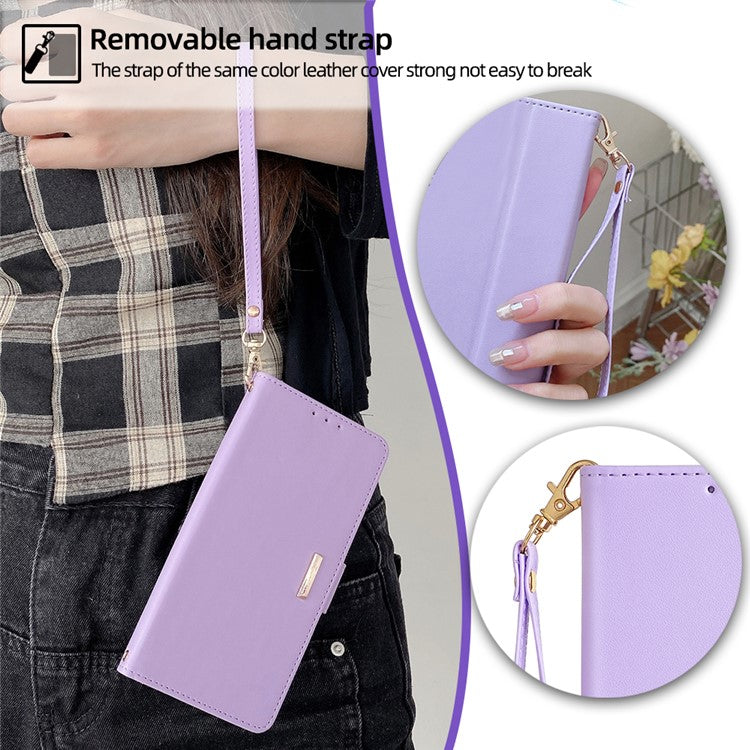 Leather Wallet Case For Xiaomi Redmi 14C 4G / 14R 5G / Poco C75 4G RFID Blocking Stand Cover with Hand Strap - Purple