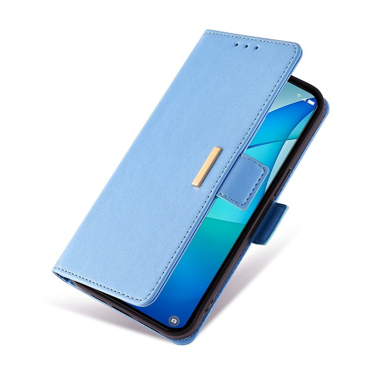 Leather Wallet Case For Xiaomi Redmi 14C 4G / 14R 5G / Poco C75 4G RFID Blocking Stand Cover with Hand Strap - Blue