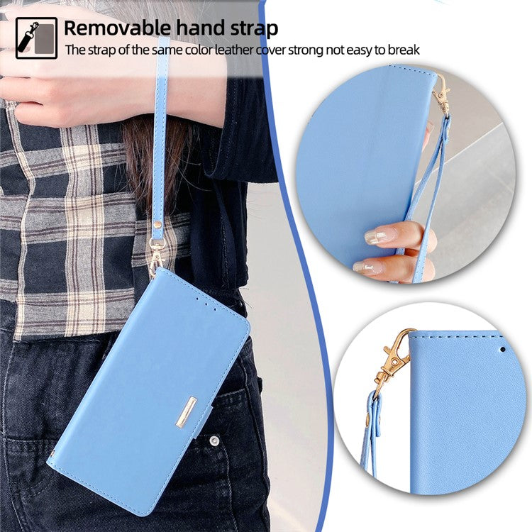 Leather Wallet Case For Xiaomi Redmi 14C 4G / 14R 5G / Poco C75 4G RFID Blocking Stand Cover with Hand Strap - Blue