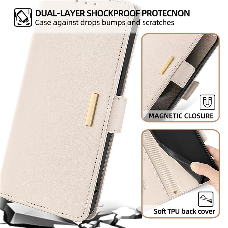 Leather Wallet Case For Xiaomi Redmi 14C 4G / 14R 5G / Poco C75 4G RFID Blocking Stand Cover with Hand Strap - White