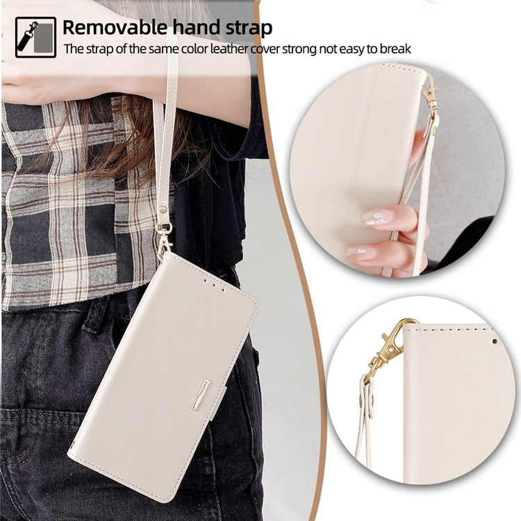 Leather Wallet Case For Xiaomi Redmi 14C 4G / 14R 5G / Poco C75 4G RFID Blocking Stand Cover with Hand Strap - White