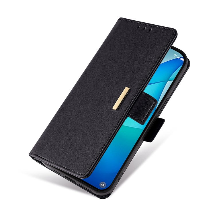 Leather Wallet Case For Xiaomi Redmi 14C 4G / 14R 5G / Poco C75 4G RFID Blocking Stand Cover with Hand Strap - Black