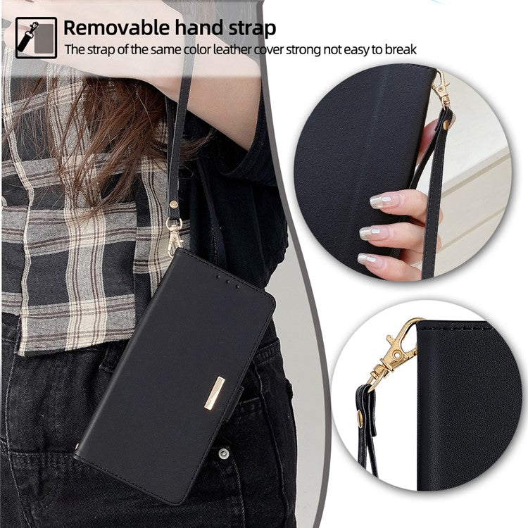 Leather Wallet Case For Xiaomi Redmi 14C 4G / 14R 5G / Poco C75 4G RFID Blocking Stand Cover with Hand Strap - Black