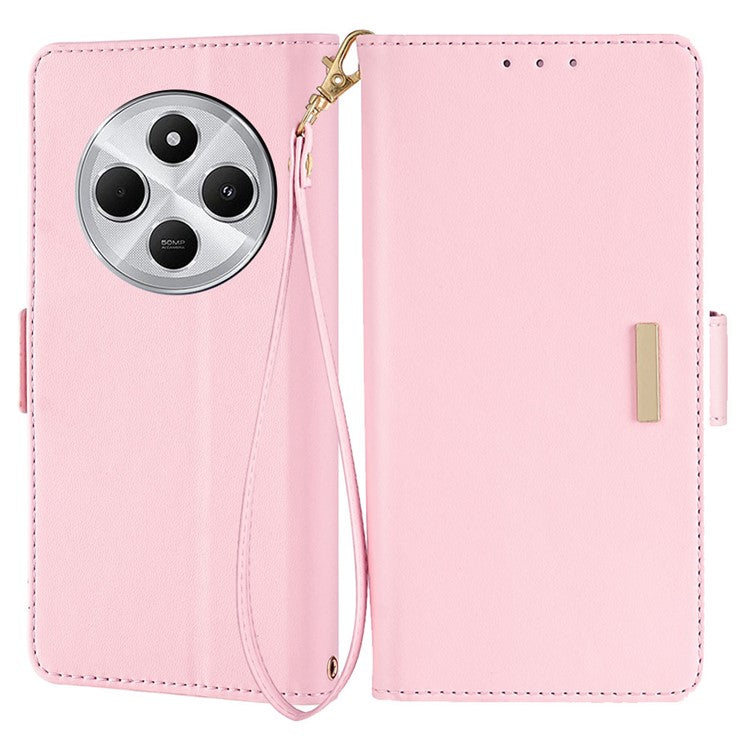 Leather Wallet Case For Xiaomi Redmi 14C 4G / 14R 5G / Poco C75 4G RFID Blocking Stand Cover with Hand Strap - Pink