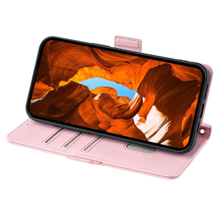 Leather Wallet Case For Xiaomi Redmi 14C 4G / 14R 5G / Poco C75 4G RFID Blocking Stand Cover with Hand Strap - Pink