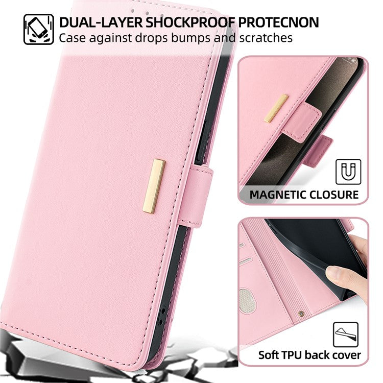 Leather Wallet Case For Xiaomi Redmi 14C 4G / 14R 5G / Poco C75 4G RFID Blocking Stand Cover with Hand Strap - Pink