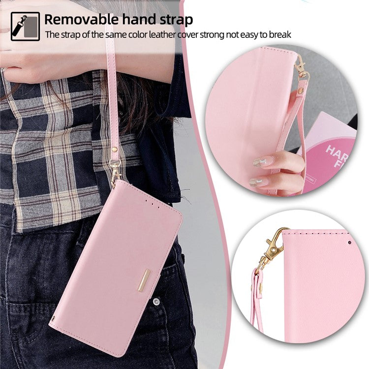 Leather Wallet Case For Xiaomi Redmi 14C 4G / 14R 5G / Poco C75 4G RFID Blocking Stand Cover with Hand Strap - Pink