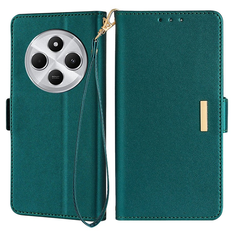 Leather Wallet Case For Xiaomi Redmi 14C 4G / 14R 5G / Poco C75 4G RFID Blocking Stand Cover with Hand Strap - Green