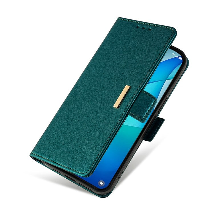 Leather Wallet Case For Xiaomi Redmi 14C 4G / 14R 5G / Poco C75 4G RFID Blocking Stand Cover with Hand Strap - Green