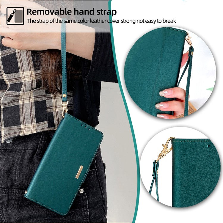 Leather Wallet Case For Xiaomi Redmi 14C 4G / 14R 5G / Poco C75 4G RFID Blocking Stand Cover with Hand Strap - Green