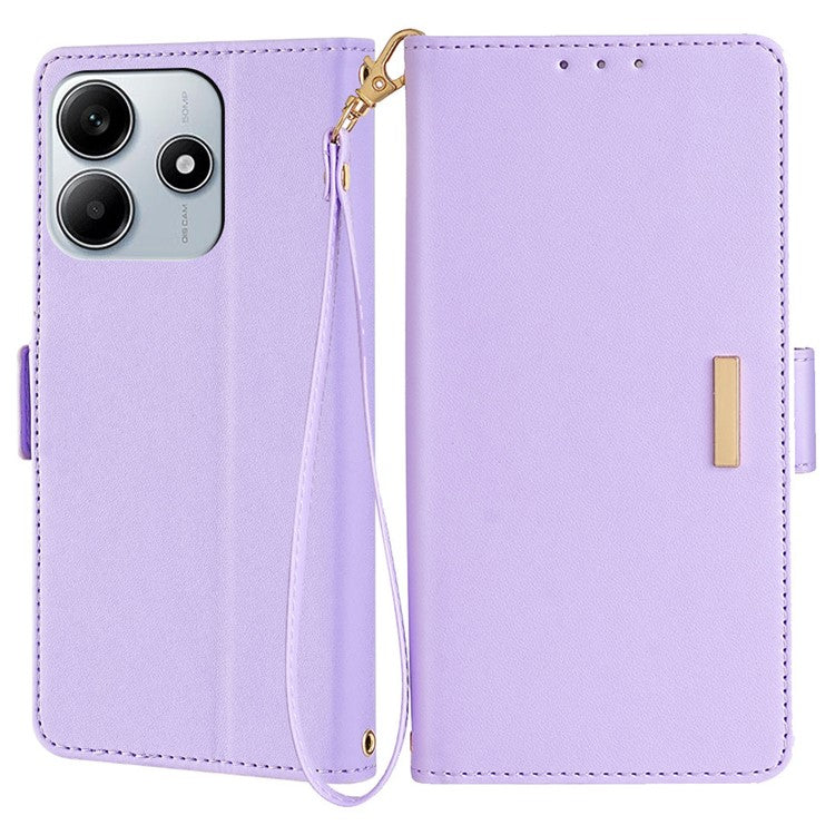 For Xiaomi Redmi Note 14 5G Leather Wallet Case RFID Blocking Stand Cover with Hand Strap - Purple