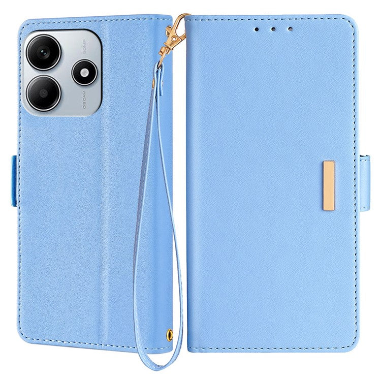 For Xiaomi Redmi Note 14 5G Leather Wallet Case RFID Blocking Stand Cover with Hand Strap - Blue