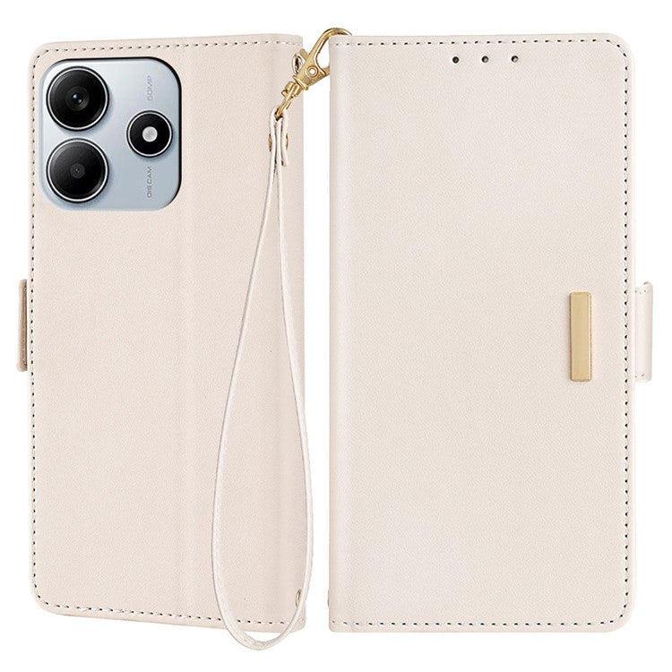 For Xiaomi Redmi Note 14 5G Leather Wallet Case RFID Blocking Stand Cover with Hand Strap - White