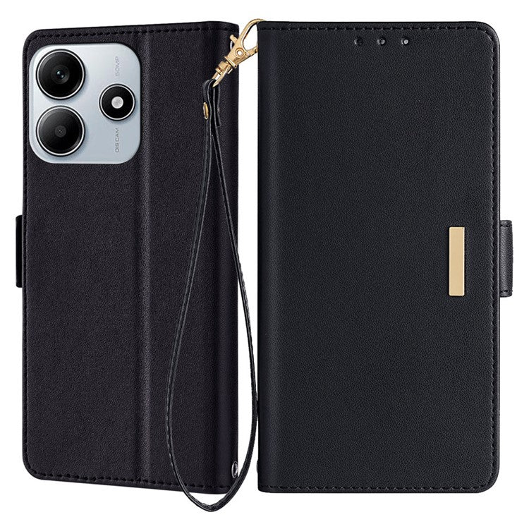 For Xiaomi Redmi Note 14 5G Leather Wallet Case RFID Blocking Stand Cover with Hand Strap - Black