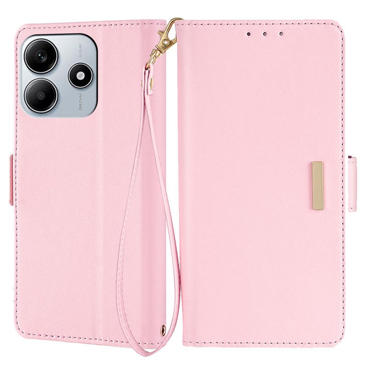 For Xiaomi Redmi Note 14 5G Leather Wallet Case RFID Blocking Stand Cover with Hand Strap - Pink