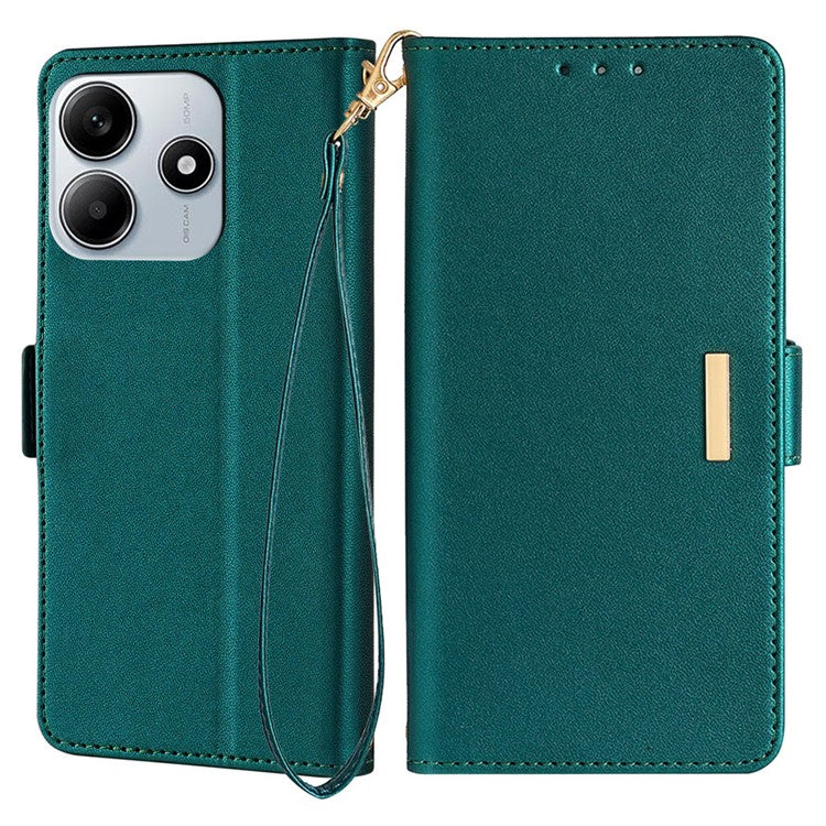 For Xiaomi Redmi Note 14 5G Leather Wallet Case RFID Blocking Stand Cover with Hand Strap - Green