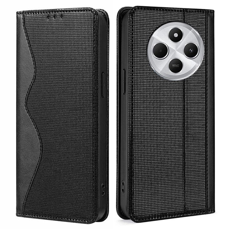 Leather Case For Xiaomi Redmi 14C 4G / 14R 5G / Poco C75 4G Wallet Stand Phone Cover with RFID Blocking - Black