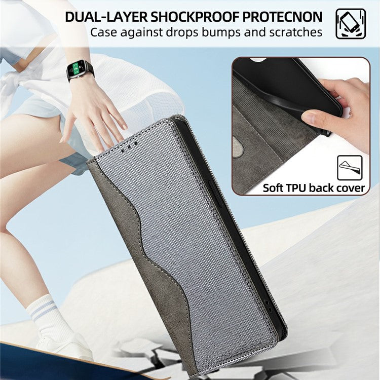 Leather Case For Xiaomi Redmi 14C 4G / 14R 5G / Poco C75 4G Wallet Stand Phone Cover with RFID Blocking - Grey