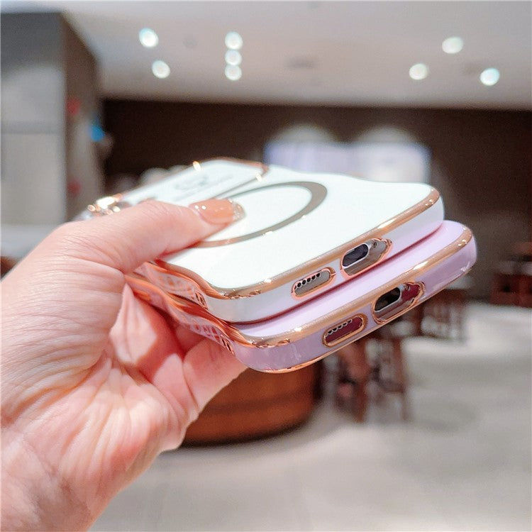 For Samsung Galaxy S25 Magnetic Case Electroplating Curly Frame TPU Phone Cover Large Window - Rose Pink