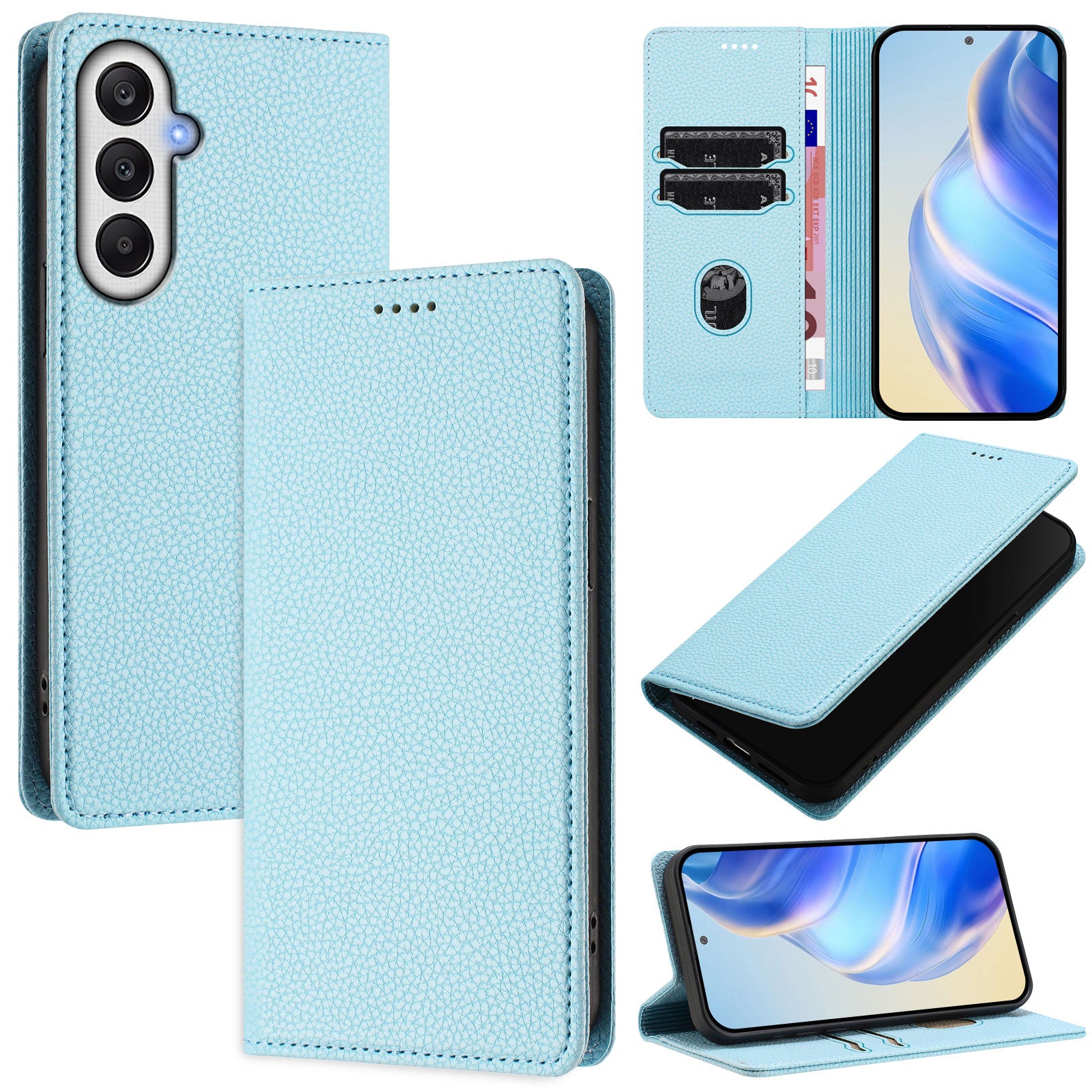 For Samsung Galaxy S24 FE Wallet Case RFID Blocking Litchi Texture Leather Mobile Cover - Baby Blue