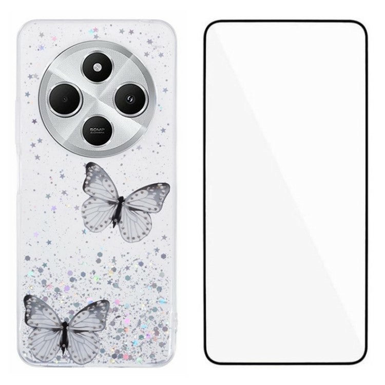 WANLONFENG AW Series TPU Case for Xiaomi Poco C75 4G / Redmi 14R 5G / 14C 4G PVC Butterfly Epoxy with Screen Film - White