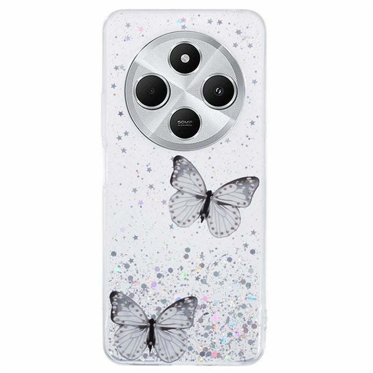 WANLONFENG AW Series TPU Case for Xiaomi Poco C75 4G / Redmi 14R 5G / 14C 4G PVC Butterfly Epoxy with Screen Film - White