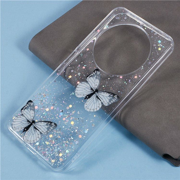 WANLONFENG AW Series TPU Case for Xiaomi Poco C75 4G / Redmi 14R 5G / 14C 4G PVC Butterfly Epoxy with Screen Film - White