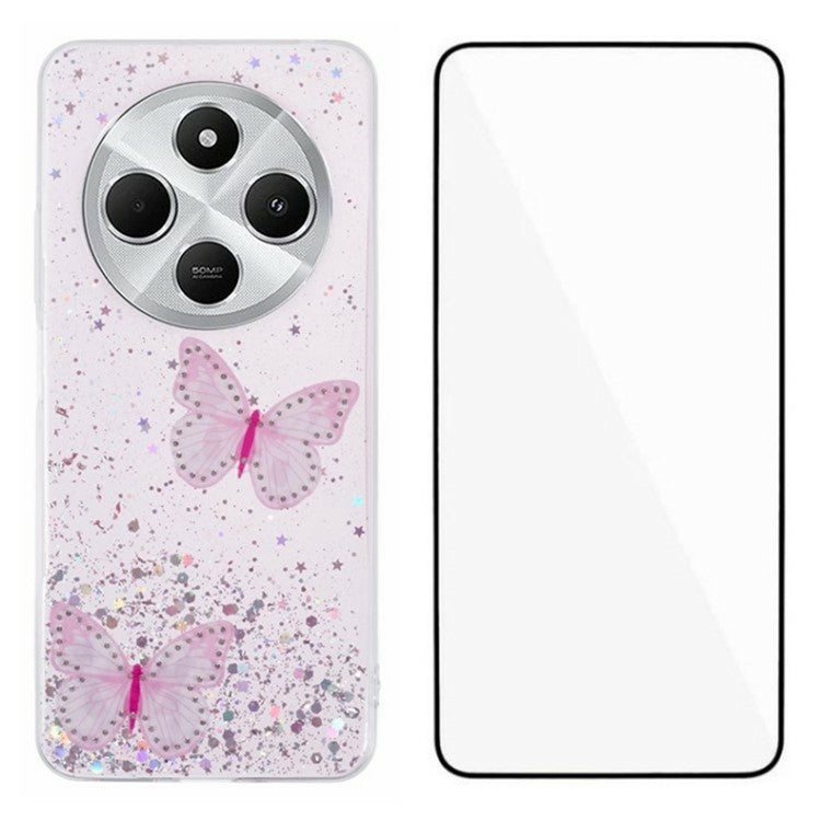 WANLONFENG AW Series TPU Case for Xiaomi Poco C75 4G / Redmi 14R 5G / 14C 4G PVC Butterfly Epoxy with Screen Film - Pink