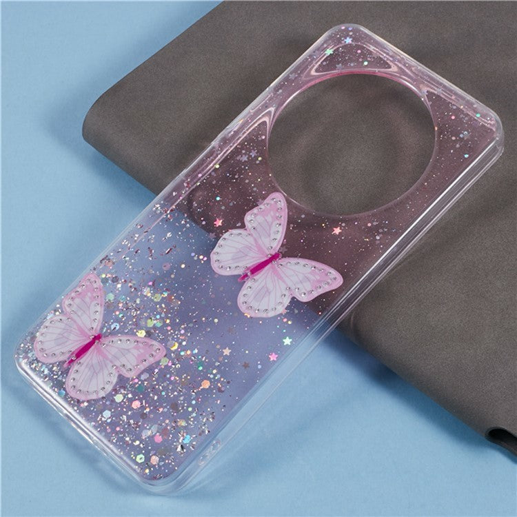 WANLONFENG AW Series TPU Case for Xiaomi Poco C75 4G / Redmi 14R 5G / 14C 4G PVC Butterfly Epoxy with Screen Film - Pink