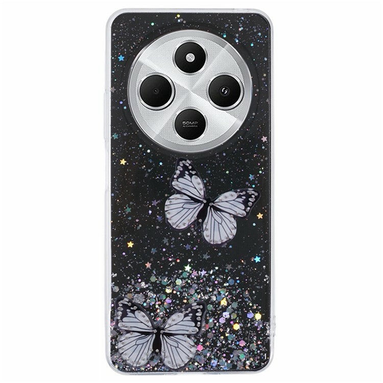 WANLONFENG AW Series TPU Case for Xiaomi Poco C75 4G / Redmi 14R 5G / 14C 4G PVC Butterfly Epoxy with Screen Film - Black