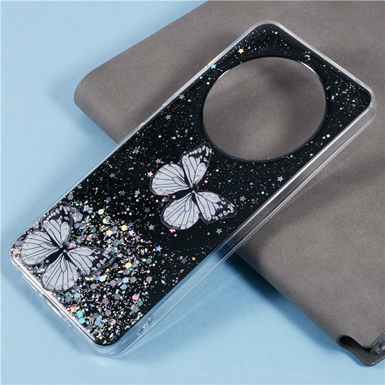 WANLONFENG AW Series TPU Case for Xiaomi Poco C75 4G / Redmi 14R 5G / 14C 4G PVC Butterfly Epoxy with Screen Film - Black