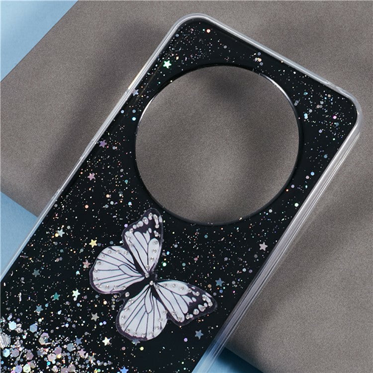 WANLONFENG AW Series TPU Case for Xiaomi Poco C75 4G / Redmi 14R 5G / 14C 4G PVC Butterfly Epoxy with Screen Film - Black