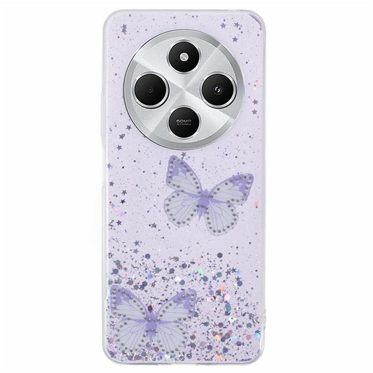 WANLONFENG AW Series TPU Case for Xiaomi Poco C75 4G / Redmi 14R 5G / 14C 4G PVC Butterfly Epoxy with Screen Film - Purple